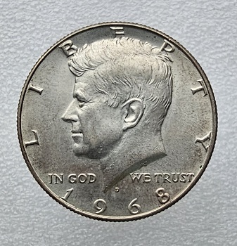 США ½ доллара, 1968г. 50 центов Кеннеди, серебро 0.400, вес 11,5г. мешковая. - Мир монет