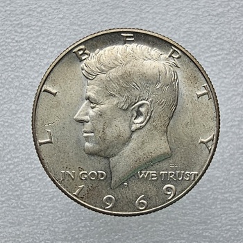 США ½ доллара, 1969г. 50 центов Кеннеди, серебро 0.400, вес 11,5г. мешковая. - Мир монет