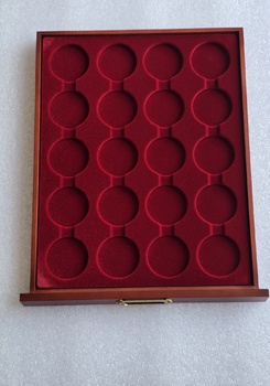 Бокс деревянный  для 20 монет 2 рубля Красная Книга и т.д в КАПС 38 с отделкой под красное дерево Leuchtturm. Германия. - Мир монет