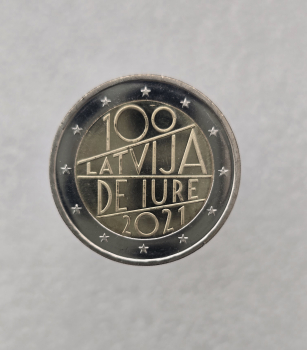 Латвия. 2 евро 2021г. 100-летие признания Латвии де-юре. UNC. - Мир монет