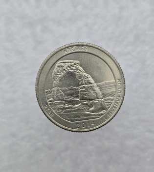 25 центов 2014г. США.  D  Национальный парк № 23-Арки. Юта, состояние UNC.  - Мир монет