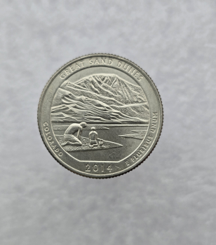 25 центов 2014г. США.  D . Национальный парк № 24-Грейт-Санд-Дьюнс. Колорадо, состояние UNC.  - Мир монет