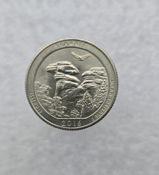 25 центов 2016г. США.  D . Национальный лес № 31-Шоуни. Иллинойс, состояние UNC.  - Мир монет