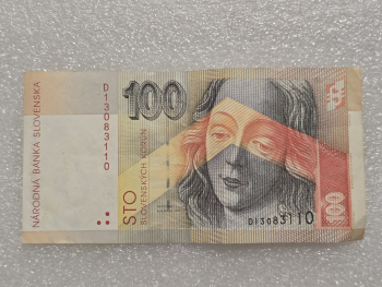 Банкнота 100 словенских крон 1993г.  серия d 13083110. ХF+ - Мир монет