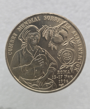 Куба. 1 песо1996г. Симпозиум по Продовольствию в Риме, никель, кроновый размер. мешковая. - Мир монет