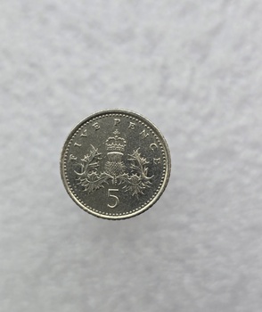 Великобритания.  5 пенни  1995 г. Елизавета II , регулярный чекан, XF - Мир монет