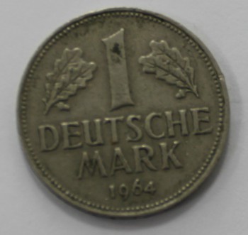 1 марка 1964г. ФРГ. D,  никель,  состояние  VF. - Мир монет