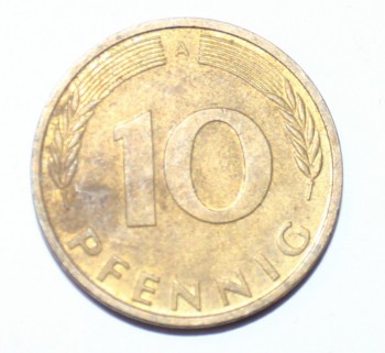 10 пфеннигов  1990г. ФРГ. А,  состояние VF. - Мир монет