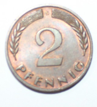 2 пфеннига 1966г.  ФРГ. G,  состояние XF-UNC. - Мир монет