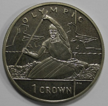 1 крона 2012г. Остров Мэн.  Олимпиада в Лондоне, Гребля, никель, состояние UNC. - Мир монет