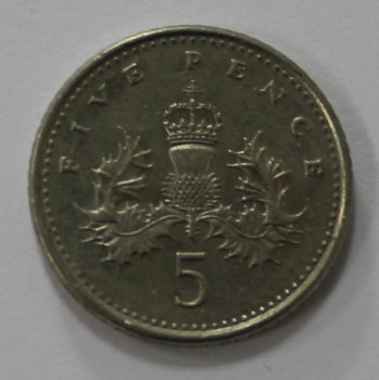5 пенсов 1991г. Великобритания, состояние XF - Мир монет