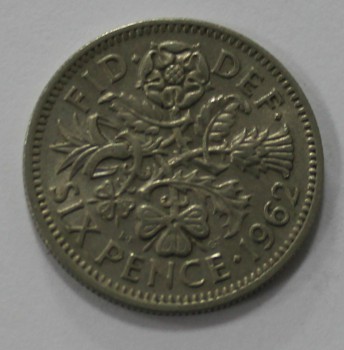 6 пенсов 1962г. Великобритания. Елизавета II, состояние XF. - Мир монет