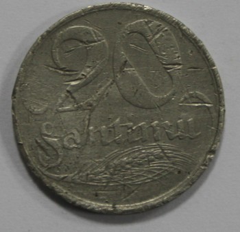 20 сантимов 1922г. Латвия, никель,состояние VF. - Мир монет
