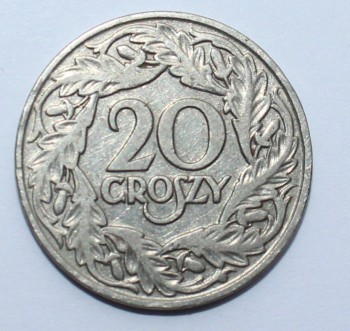 20 грошей 1923г. Польша, никель, состояние XF - Мир монет