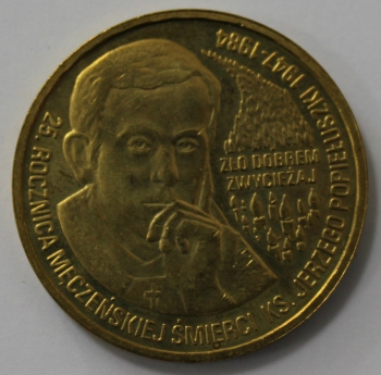 2 злотых 2009г. Польша.  25 лет со дня гибели Ежи Попелушко, состояние UNC - Мир монет