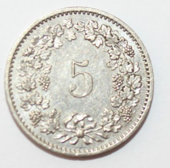 5 раппен 1978г. Швейцария, никель, состояние XF - Мир монет
