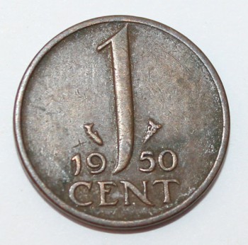 1 цент 1950г. Нидерланды,бронза,состояние VF-XF - Мир монет