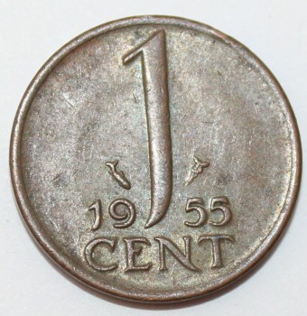 1 цент 1955г. Нидерланды, бронза,состояние VF-XF - Мир монет