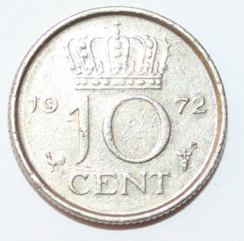 10 центов  1972г. Нидерланды,состояние VF-XF. - Мир монет