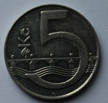 5 крон 1995г. Чехия, никель, состояние VF - Мир монет