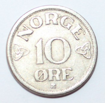 10 эре 1953г. Норвегия, никель,состояние XF - Мир монет
