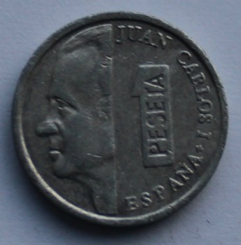 1 песета 1996г. Испания. Хуан Карлос, алюминий, состояние XF - Мир монет