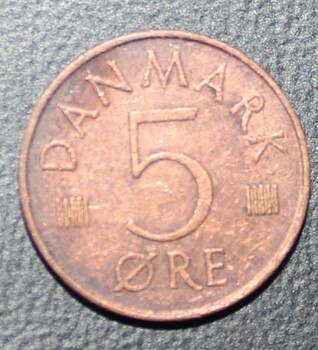 5 эре 1973г. Дания, плакированая медь, состояние VF. - Мир монет