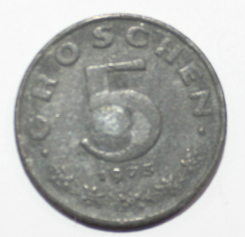5 грошен 1973г. Австрия, цинк, состояние VF. - Мир монет