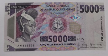 Банкнота  5000  франков 2015г. Гвинея. ГЭС, состояние UNC. - Мир монет