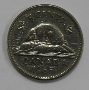 5 центов 1965г. Канада,  никель, состояние VF. - Мир монет