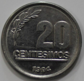 20 cентеcимо 1976г. Уругвай. состояние XF. - Мир монет