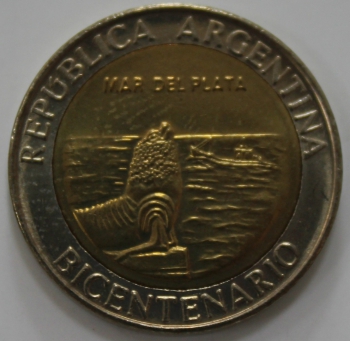 1 песо 2010г. Аргентина. Плато, состояние UNC - Мир монет