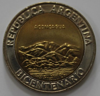 1 песо 2010г. Аргентина. Аконкагуа, состояние UNC - Мир монет