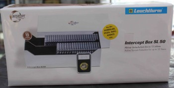 Бокс  для  50 монет в cлабах , INTERCEPTSLAB 50 BOX , с дополнительной защитой от окисления монет. Гарантия производителя-15 лет.   Leuchtturm. Германия - Мир монет