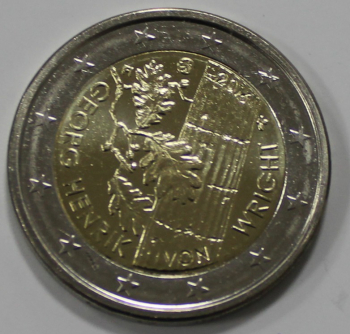 2 евро 2016г. Финляндия. Георг Хенрик фон  Вригт,  состояние UNC. - Мир монет