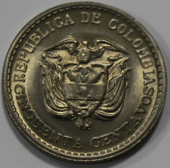 75 сентаво 1965 г. Колумбия. Герб ,  состояние UNC - Мир монет