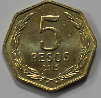 5 песо 2015г. Чили, состояние UNC - Мир монет