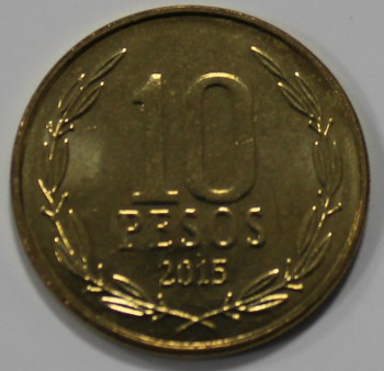 10 песо 2015г. Чили, состояние UNC - Мир монет