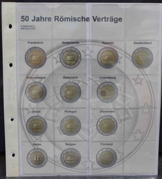   № 1118-3.  Лист  Линдер  , для  монет 2 евро 2007г.  "Римский Договор". В комплекте с иллюстрированнным  разделителем .   Германия. - Мир монет