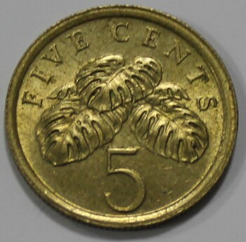 5 центов 1988г. Сингапур, состояние aUNC - Мир монет