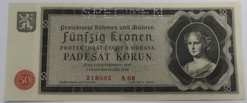 Банкнота   50 крон 1940г. Протекторат Богемии и Моравии 3-м рейхом,состояние UNC. - Мир монет