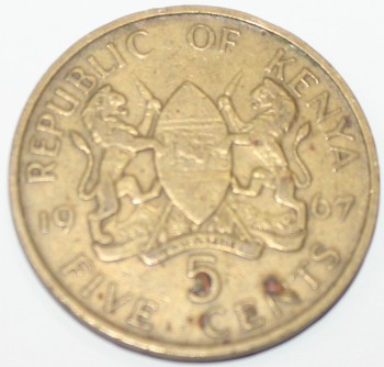 5 центов 1966г. Кения, состояние VF - Мир монет