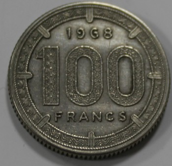 100 франков 1968г. Западно Африканский Валютный Союз, Антилопы Куду, состояние XF - Мир монет