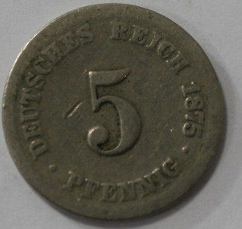5 пфеннигов 1875г. Германия ,состояние VF - Мир монет