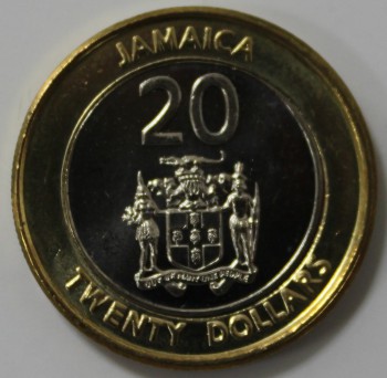 20 долларов 2001г. Ямайка,биметалл,состояние UNC. - Мир монет