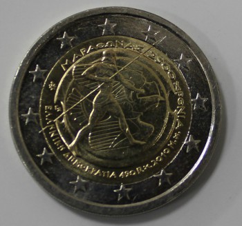  2 евро 2010г. Греция. 2500 лет Марафонской битвы ,состояние UNC - Мир монет