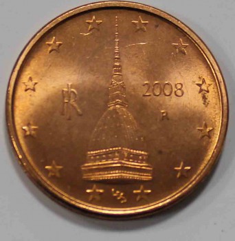 2 евроцента  2008г. Италия, состояние UNC - Мир монет